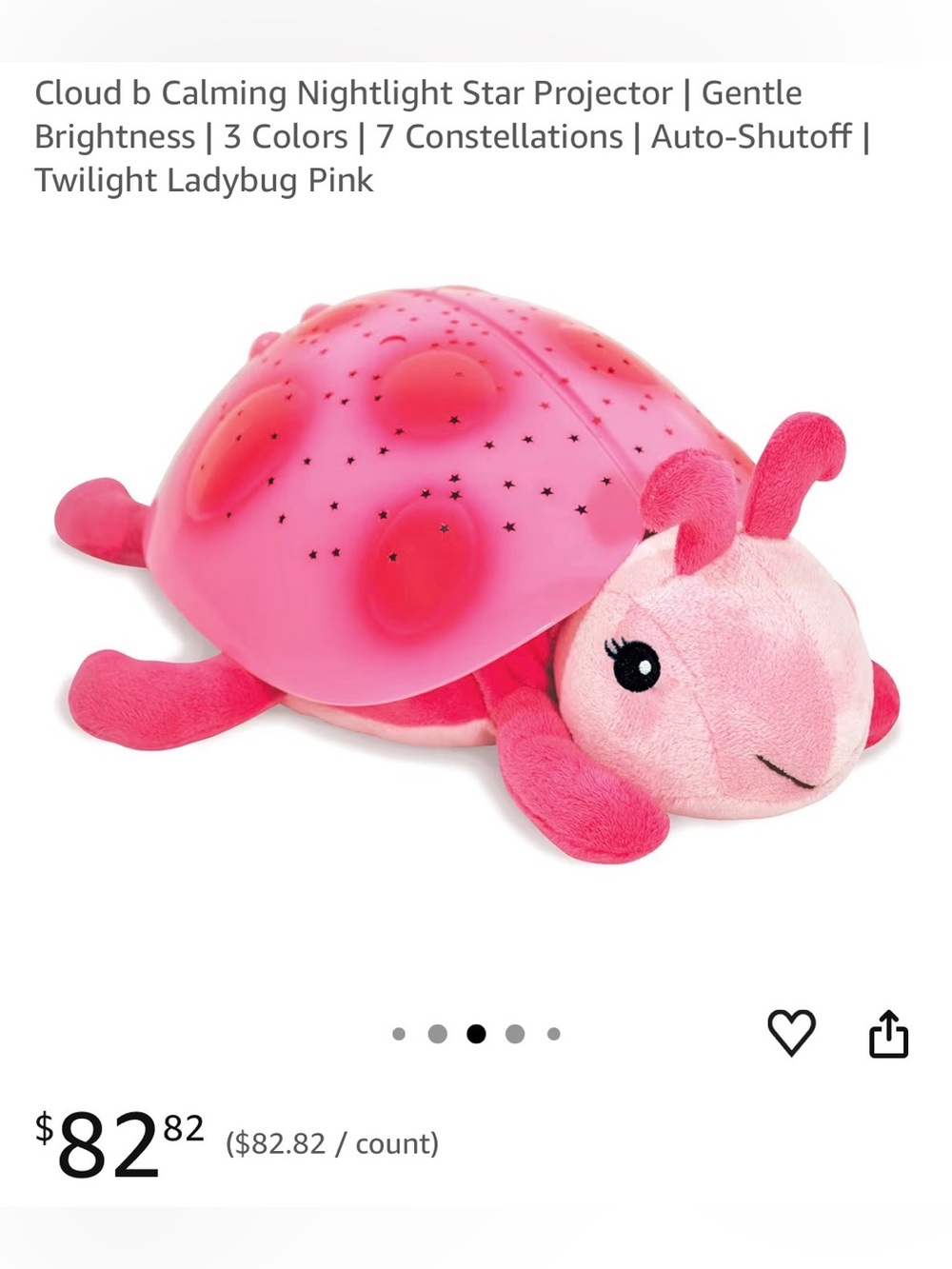 Cloud b Pink Twilight Ladybug Night Light Plush sealed